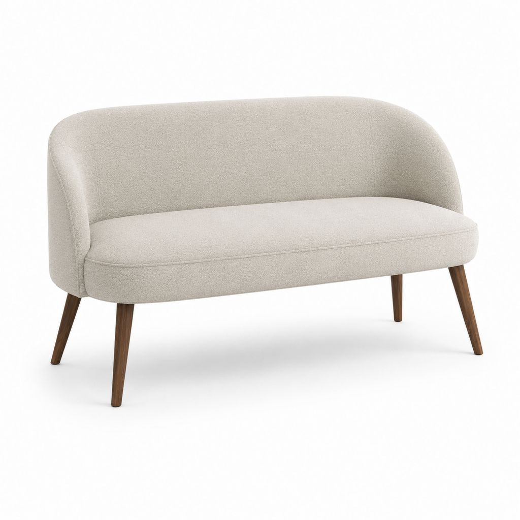 Sofa 2 Sitze aus beige beige Stoff mit Beinen aus Holz, abgerundete Rückenlehne, 140 × 73 × 78 cm