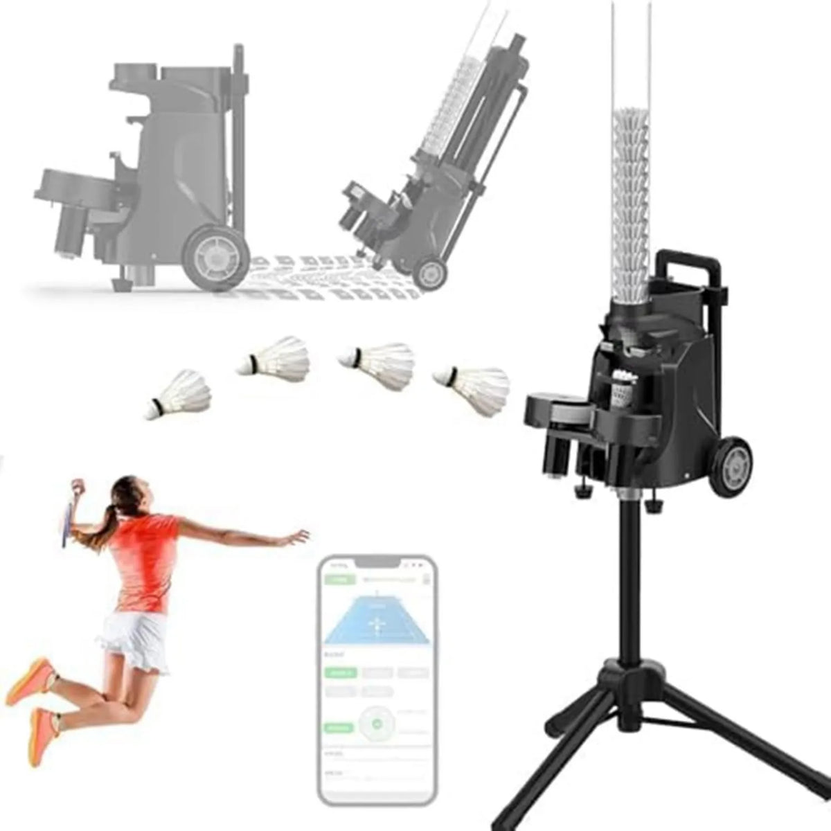 Badminton-Ballmaschine, Federball-Trainingsgerät, mit Fernbedienung, automatischer Betrieb, 5 Sekunden, für Einzeltraining und Vereinstraining
