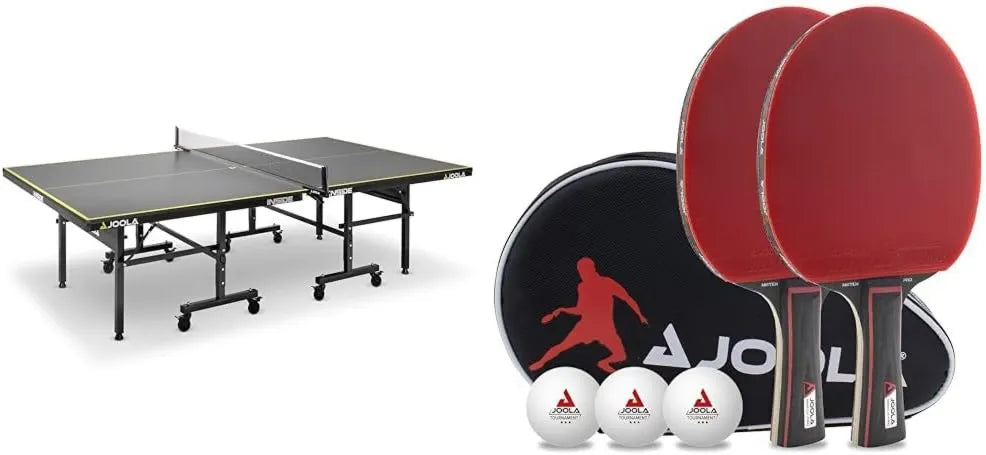 JOOLA Tennis-Set für Training und Freizeitspiel, klappbare Konstruktion, für den Innenbereich, schwarz, rot, 2 Schläger, Tennisschläger mit Zubehör