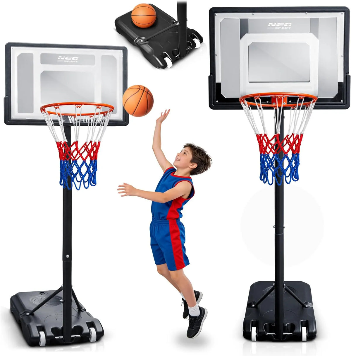 Basketball-Rückwand, Basketball-Zielbrett, höhenverstellbar, mit Rollen, schwarz, 1,5-2,1 m, für Korbanlagen und Wurftraining, Neo-Sport