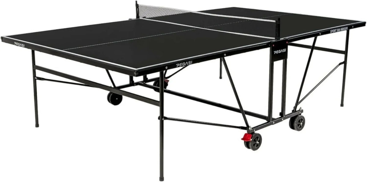 Tischtennisplatte, klappbare Konstruktion, mit Rollen, für den Innenbereich, schwarz; Tischtennistisch für Training und Freizeitspiel
