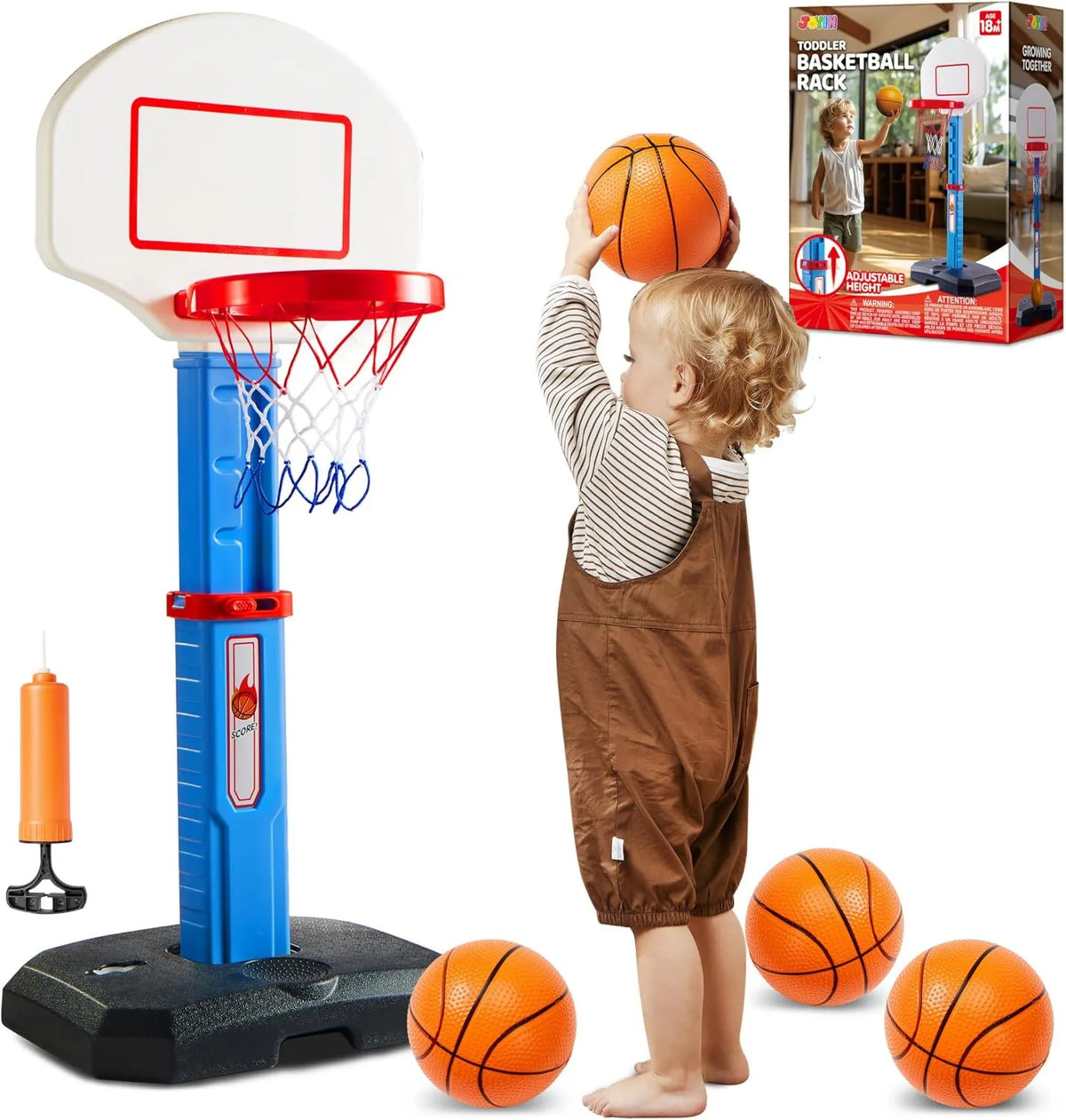 Basketballkorb mit Ständer, mobile Basketballanlage, höhenverstellbar, für den Außenbereich, für den Innenbereich, 75-105 cm, für Garten, JOYIN