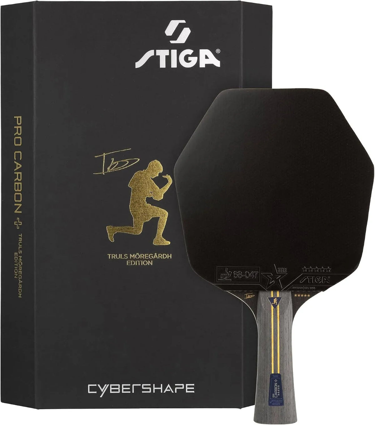 STIGA Pro Carbon Plus Cybershape Truls Edition Tischtennisschläger, Pingpong-Schläger, aus Carbon, ITTF-konform, für Training und Wettkampfspiel