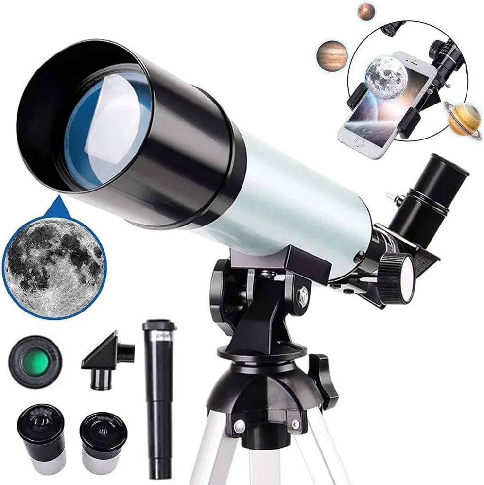 Linsenteleskop für Himmelsbeobachtung, Astronomisches Refraktor-Teleskop, mit Stativ, mit Kompass, für Mond, Planeten und terrestrische Beobachtung