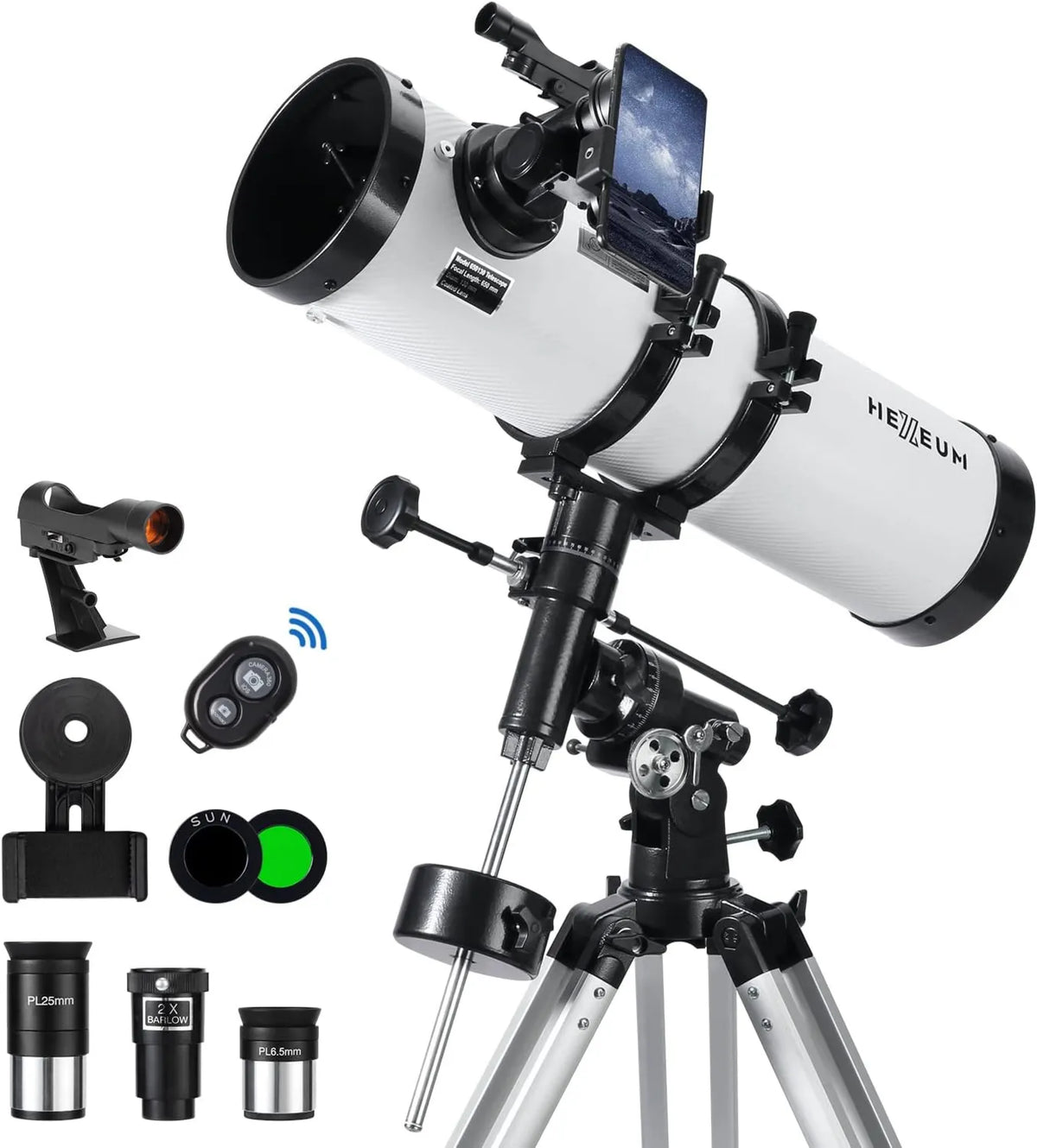 Astronomisches Reflektor-Teleskop, Newton-Spiegelteleskop, 2X, mit WLAN, für Beobachtung von Mond, Planeten und Deep Sky