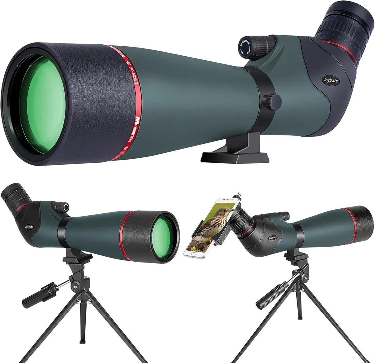 Spektiv mit Zoom für Vogelbeobachtung, Natur und Zielbeobachtung, Beobachtungsfernrohr, 20-60x Zoom, 80 mm Objektiv, mit BAK4-Prisma