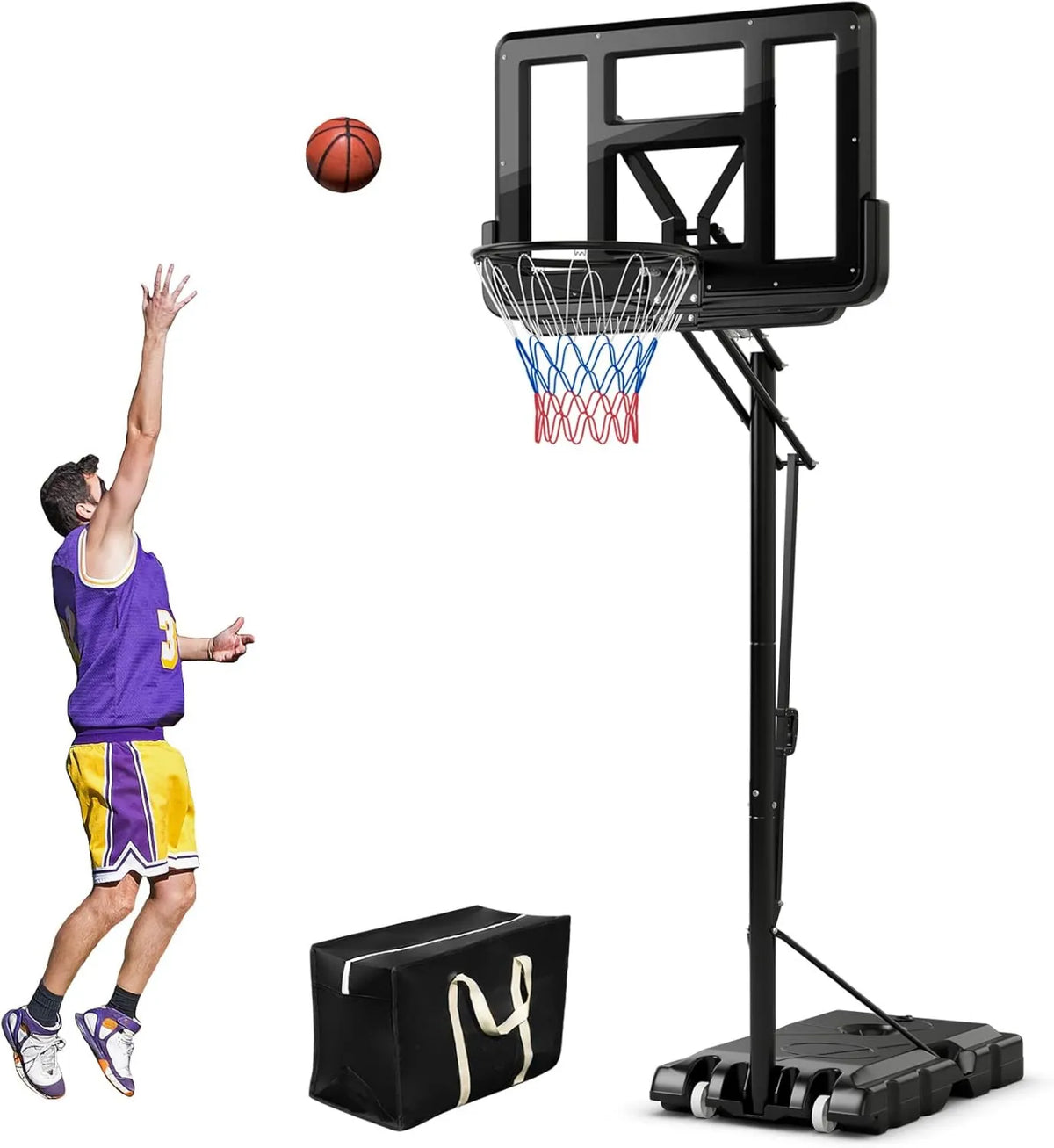 COSTWAY Basketballkorb mit Ständer für Garten, Einfahrt und Training, höhenverstellbar, mit Rollen, für den Außenbereich, 143-305 cm