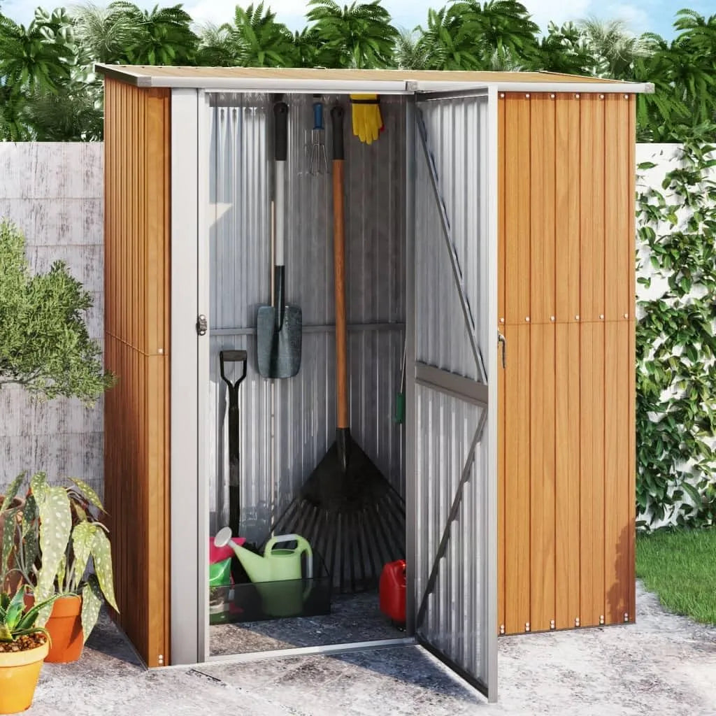 Gerätehaus – aus verzinktem Stahl, 180,5 x 97 x 209,5 cm, mit Pultdach, in Holzoptik, für Gartengeräte, Werkzeug und Außenlagerung
