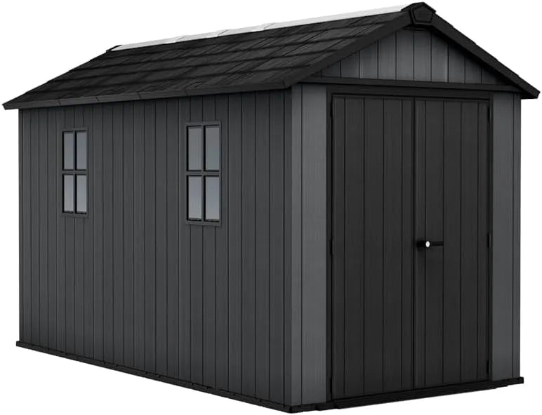 Keter Gerätehaus Newton – aus Kunststoff, 413 x 230 x 246 cm, mit Doppeltür, für Gartengeräte, Werkzeug und Außenlagerung