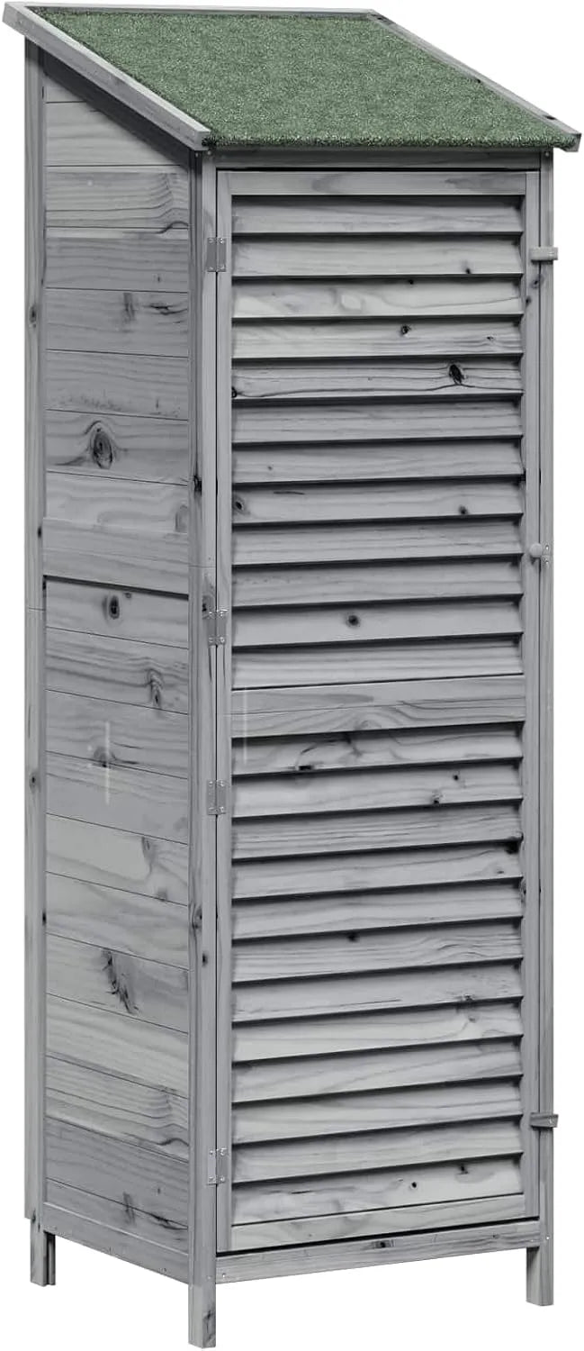 Gerätehaus – aus Holz, 59 x 56 x 176 cm, grau, für Gartengeräte und Werkzeug