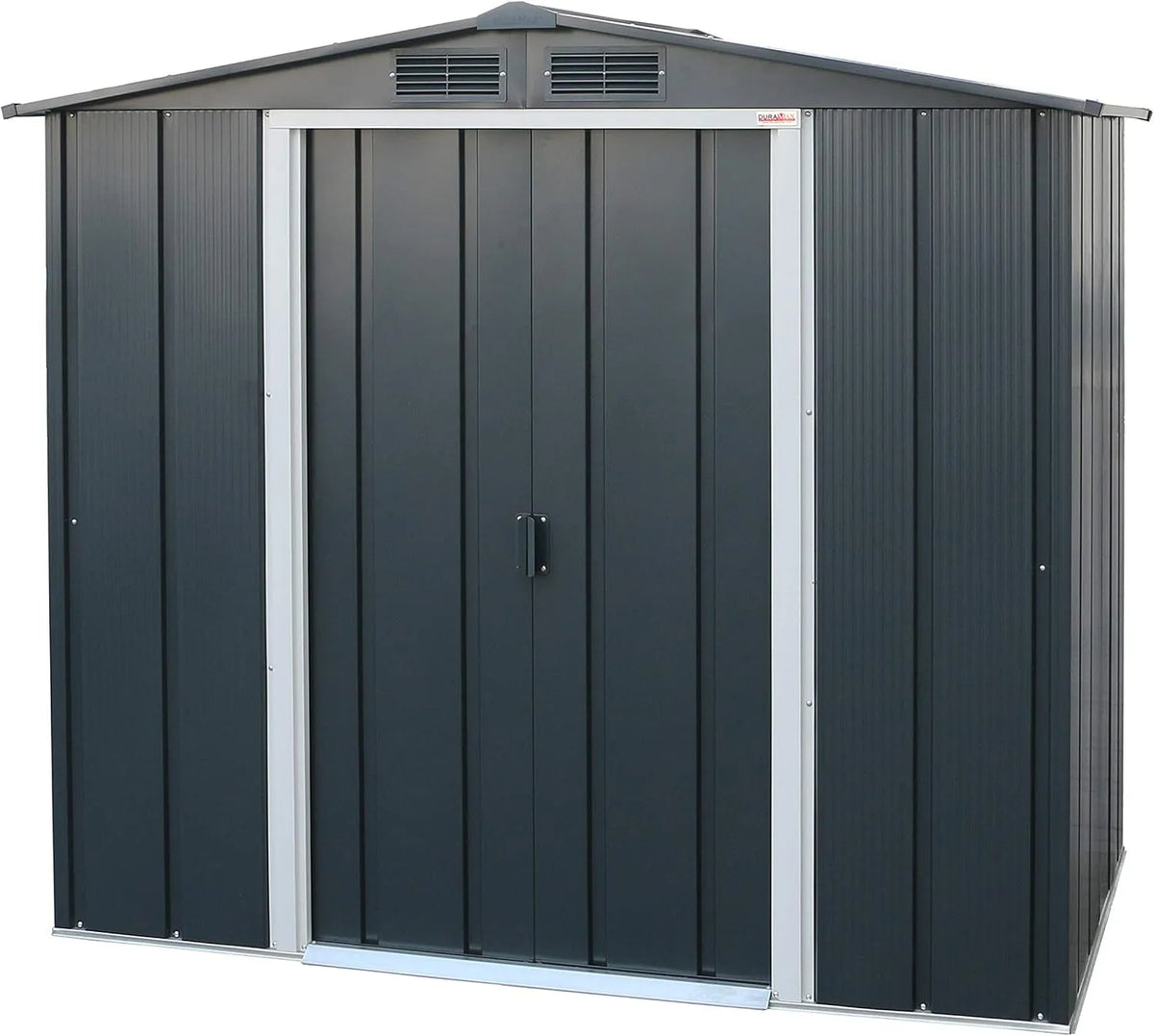 Duramax Gerätehaus – aus Metall, 2.17 m², 6 x 4, wetterfest, anthrazit, für Gartengeräte, Werkzeug und Außenlagerung