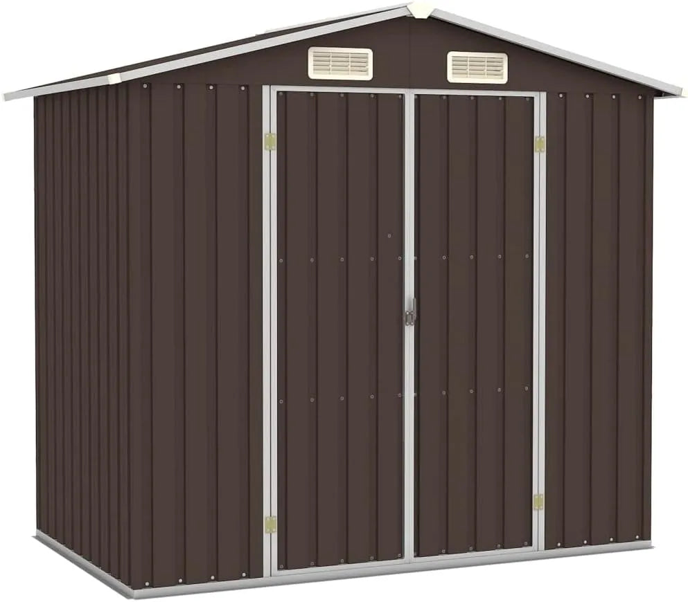 vidaXL Gerätehaus, aus verzinktem Stahl, 205 x 129 x 183 cm, mit Doppeltür, braun, für Gartengeräte, Werkzeug und Außenlagerung