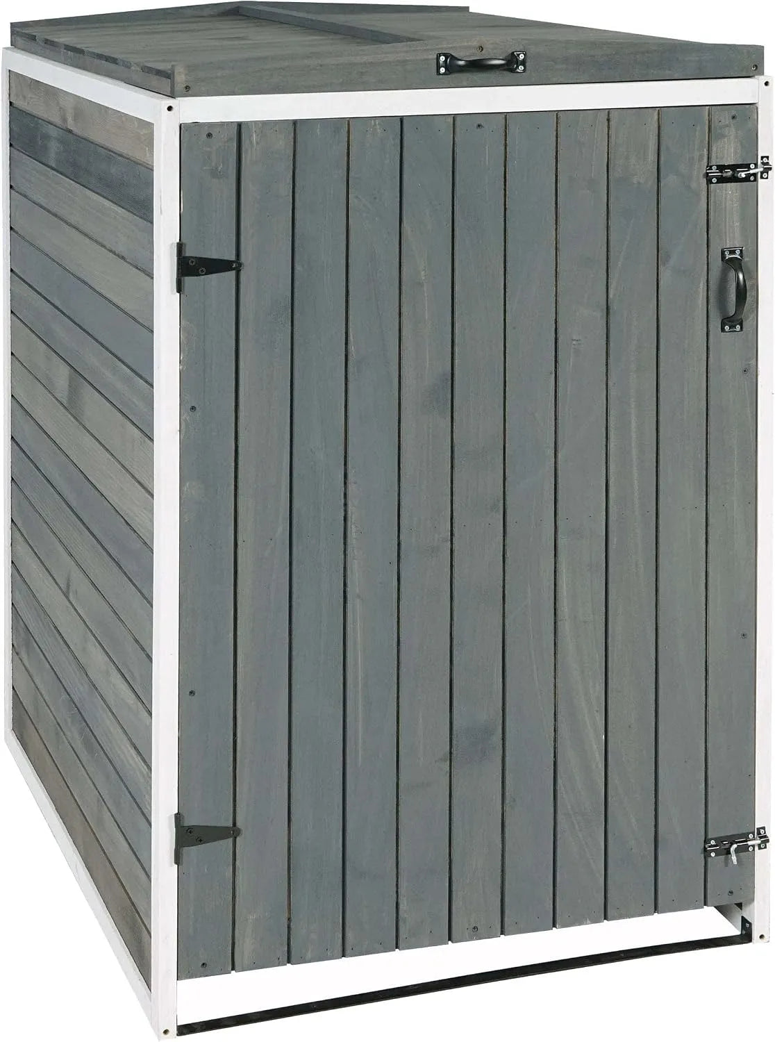Mülltonnenbox, für 2 Mülltonnen, aus Holz, 126 x 79,5 x 98 cm, mit Einlegeböden, grau und weiß, als Sichtschutz und Unterstand für Abfalltonnen