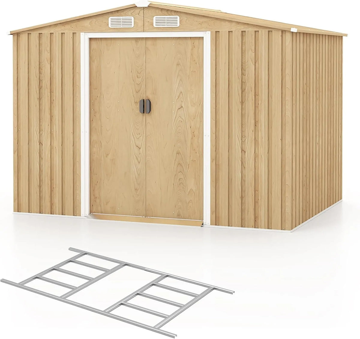 COSTWAY Gerätehaus, aus Metall, 259 x 196 x 184 cm, mit Schiebetür, abschließbar, für Gartengeräte, Werkzeug und Außenlagerung