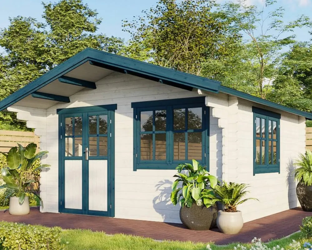 Gerätehaus – aus Holz, 4 x 4m, mit Boden, für Gartengeräte, Werkzeug und Außenlagerung