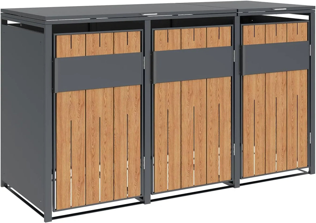 Westmann Mülltonnenbox – für 3 Mülltonnen, aus Metall, 3 x 240 L, mit Gasdruckfeder, wetterfest, anthrazit