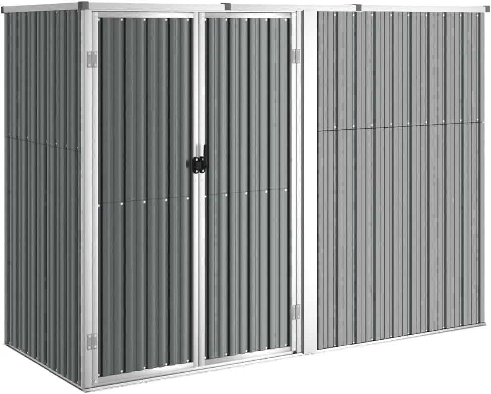 vidaXL Gerätehaus, aus verzinktem Stahl, 225 x 89 x 161 cm, grau, für Gartengeräte, Werkzeug und Außenlagerung