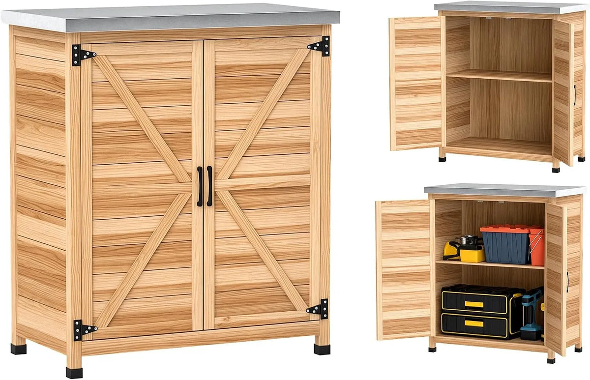 Outsunny Gartenschrank, aus Holz, 79 x 43 x 92 cm, für Werkzeug und Gartenzubehör