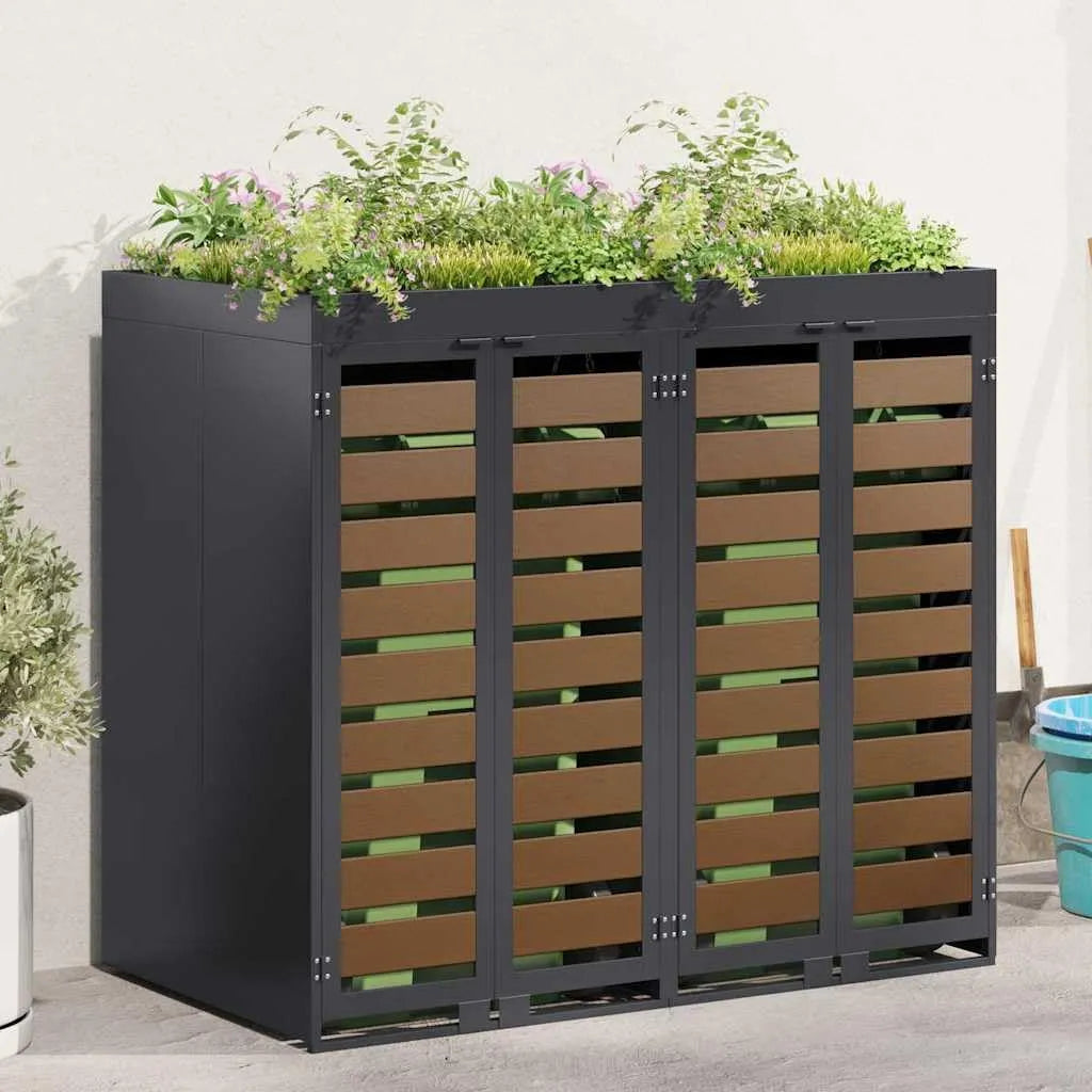Mülltonnenbox, für 3 Mülltonnen, 136 x 77,5 x 121,5 cm, 240 Liter, in Holzoptik, als Sichtschutz und Unterstand für Abfalltonnen, Mülltonnenbox