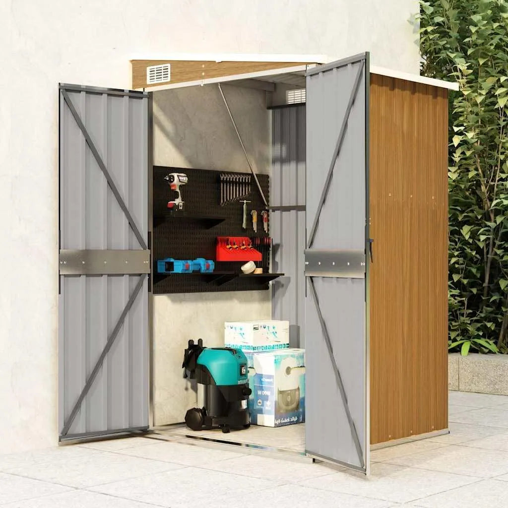 Gerätehaus – aus verzinktem Stahl, 118 x 100 x 178 cm, mit Doppeltür, braun, für Gartengeräte und Werkzeug