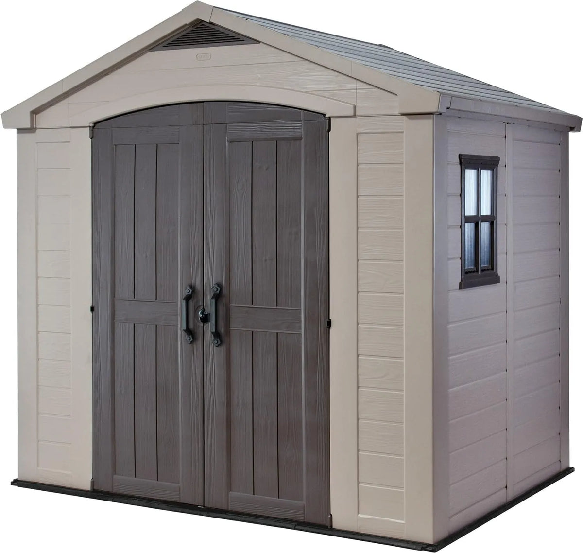 Keter Gerätehaus Factor – 256.5 x 182 x 243 cm, 8.1 m³, 8 x 6, wetterfest, UV-beständig, beige, für Gartengeräte, Werkzeug und Außenlagerung