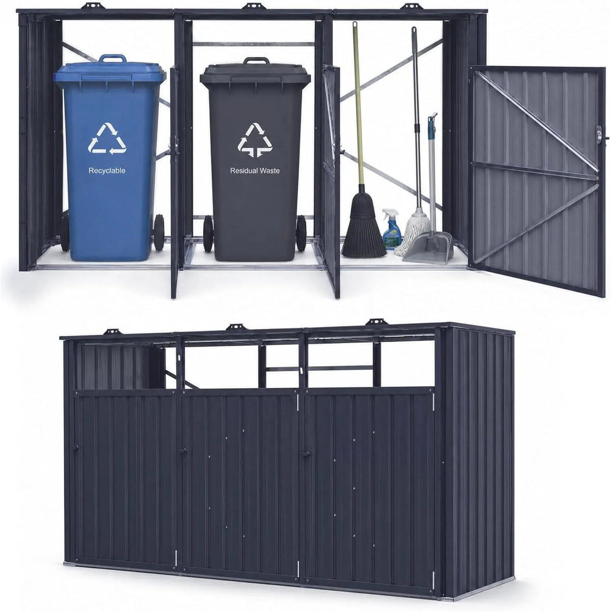 Mülltonnenbox RELAX4LIFE, für 3 Mülltonnen, als Sichtschutz und Unterstand für Abfalltonnen