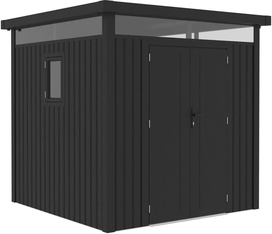 Gerätehaus, aus Metall, 5,29 m², mit Flachdach, grau, für Gartengeräte, Werkzeug und Außenlagerung