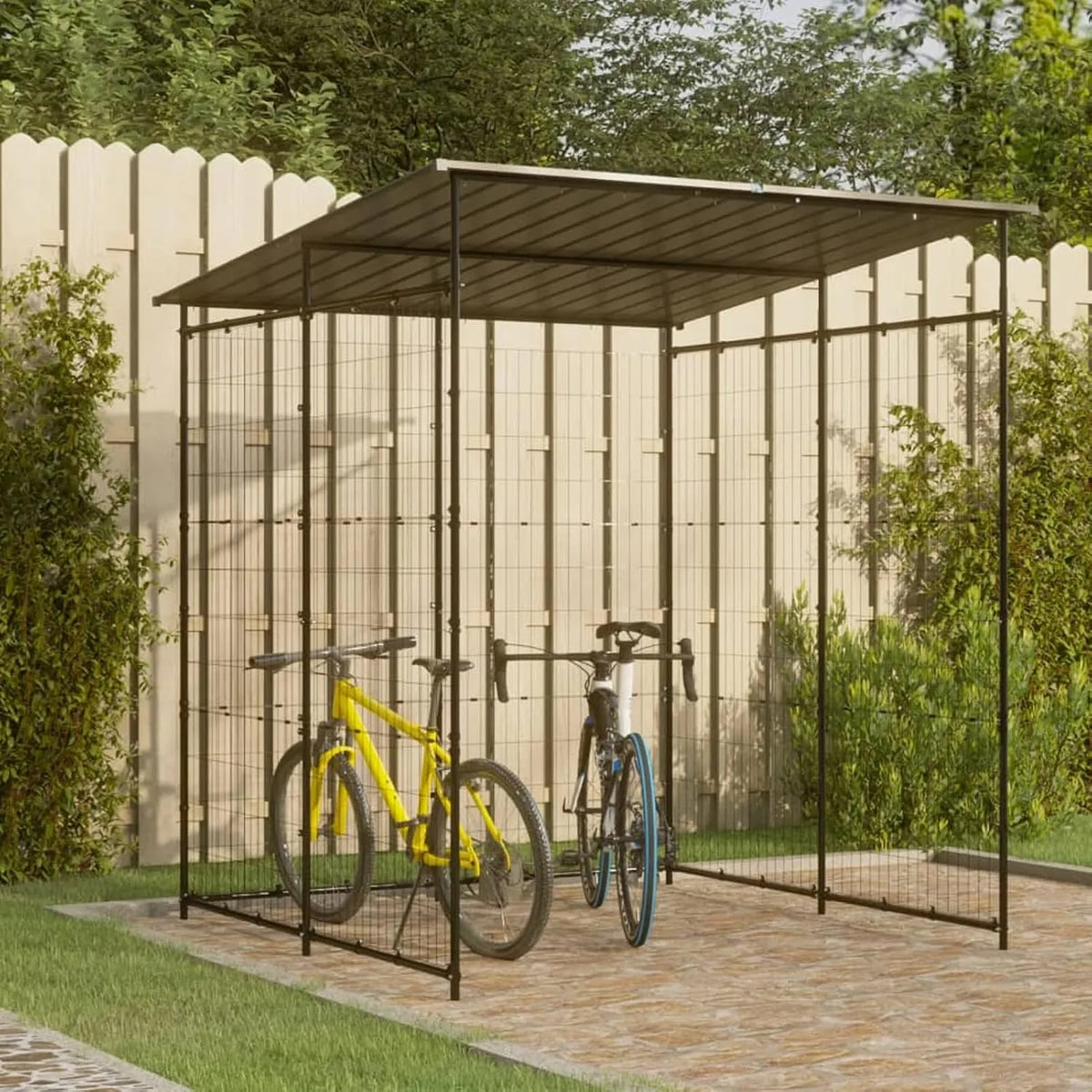 Fahrradgarage, aus Stahl, 190 x 190 x 222 cm, schwarz und grau, für Fahrräder und Zubehör, Gecheer