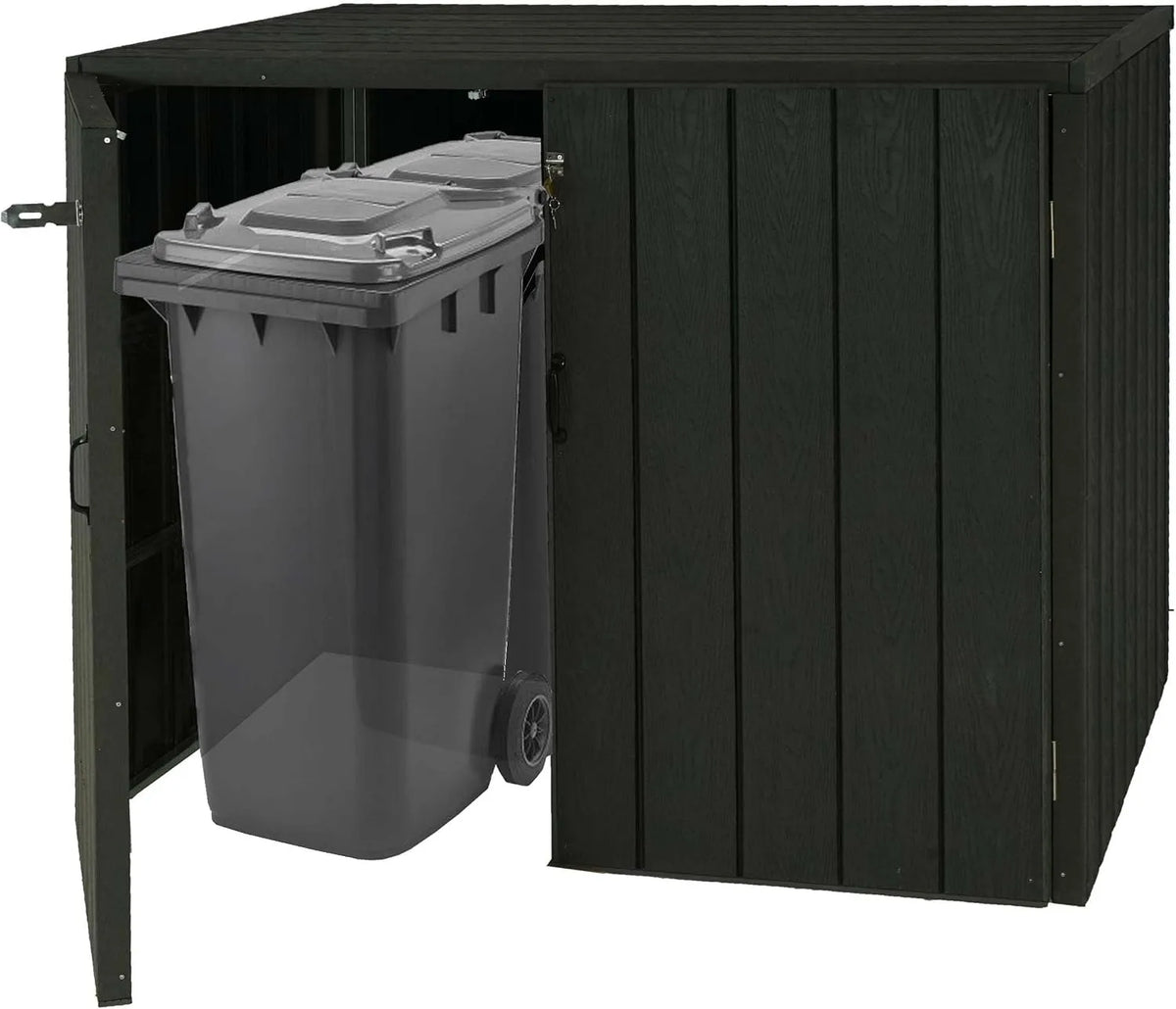 Mülltonnenbox HWC-J28, für 4 Mülltonnen, aus WPC, anthrazit, als Sichtschutz und Unterstand für Abfalltonnen, Mendler