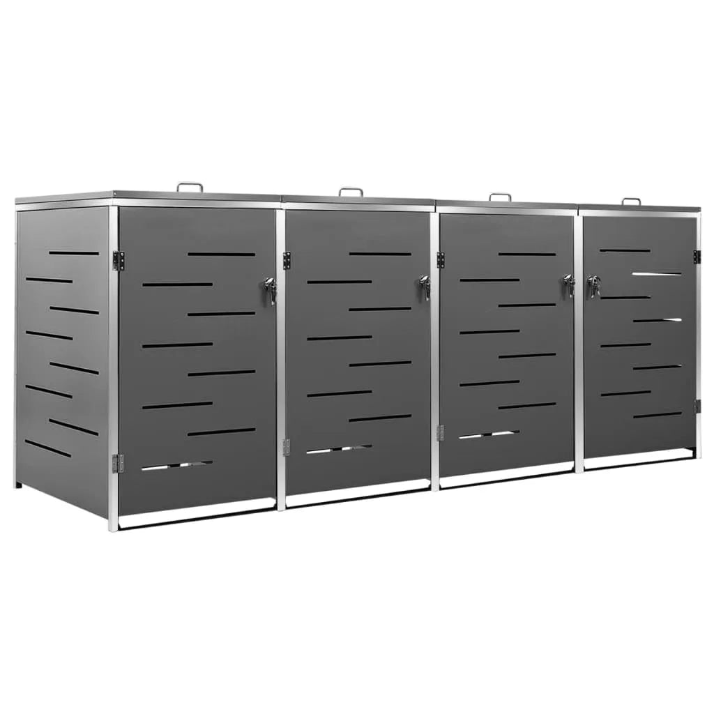 vidaXL Mülltonnenbox – für 4 Mülltonnen, aus Edelstahl, 276,5 x 77,5 x 115,5 cm, abschließbar, als Sichtschutz und Unterstand für Abfalltonnen