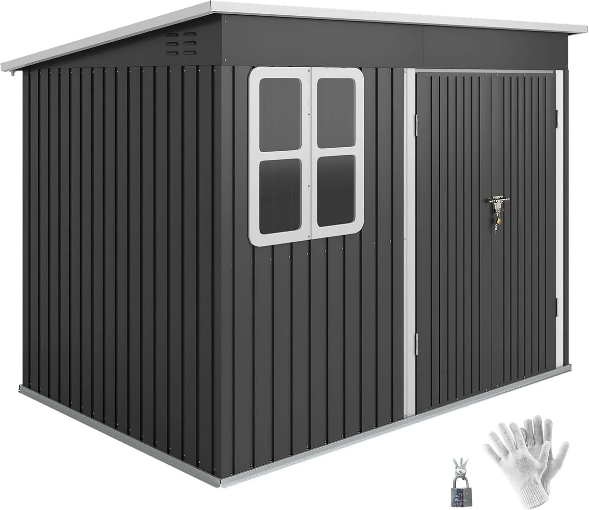 Outsunny Gerätehaus, aus Metall, 260 x 177 x 190 cm, 4,13 m², mit Fenster, dunkelgrau, für Gartengeräte, Werkzeug und Außenlagerung