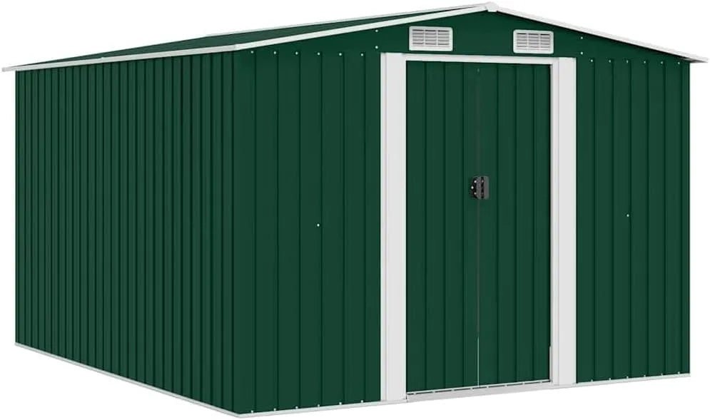 Gerätehaus – aus Metall, 257 x 298 x 178 cm, grün, für Gartengeräte, Werkzeug und Außenlagerung, Gerätehaus