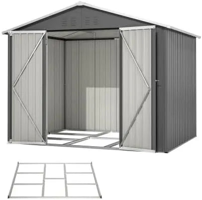 Gerätehaus – aus Metall, 8 x 6 Fuß, wetterfest, anthrazit, für Gartengeräte und Werkzeug
