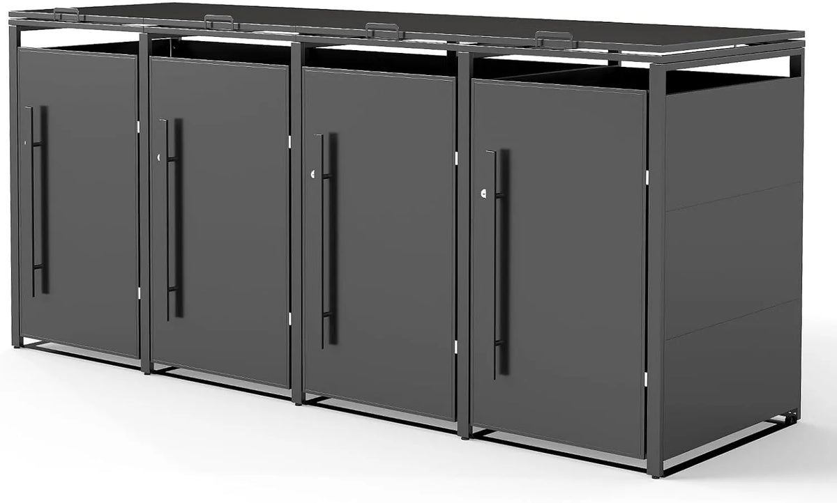 Mülltonnenbox Metallische – für 4 Mülltonnen, aus Metall, 264 x 80 x 116 cm, 240 Liter, abschließbar, als Sichtschutz und Unterstand für Abfalltonnen
