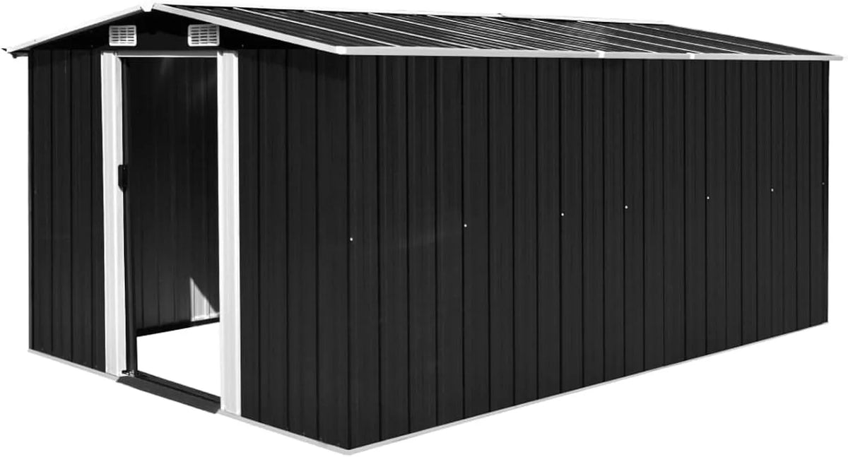 Gerätehaus – aus Metall, 257 x 392 x 181 cm, wetterfest, anthrazit, für Gartengeräte und Fahrräder