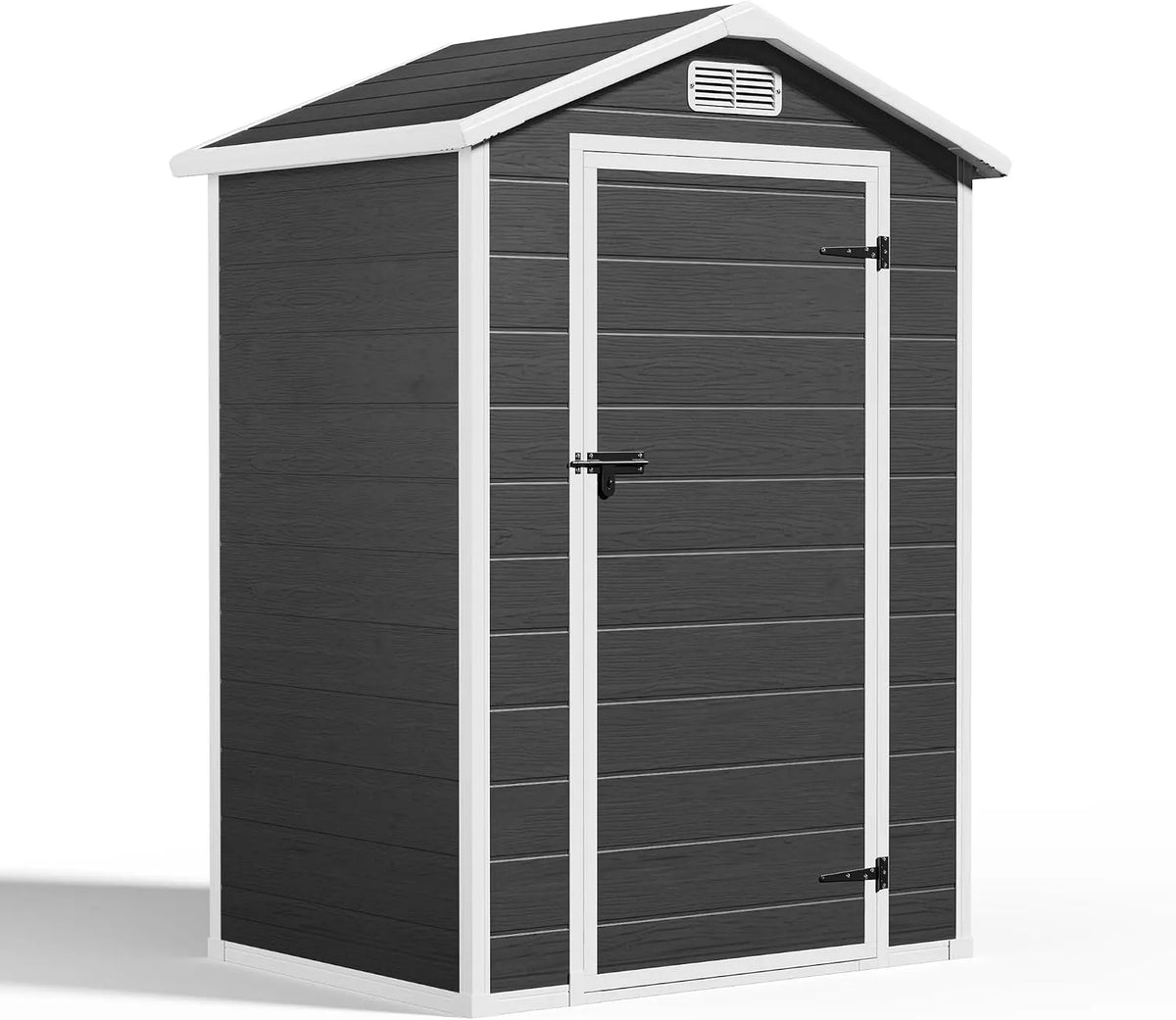 Gerätehaus, aus Kunststoff, 134 x 103 x 187 cm, mit Satteldach, abschließbar, mit Belüftung, wetterfest, schwarz, für Gartengeräte und Werkzeug