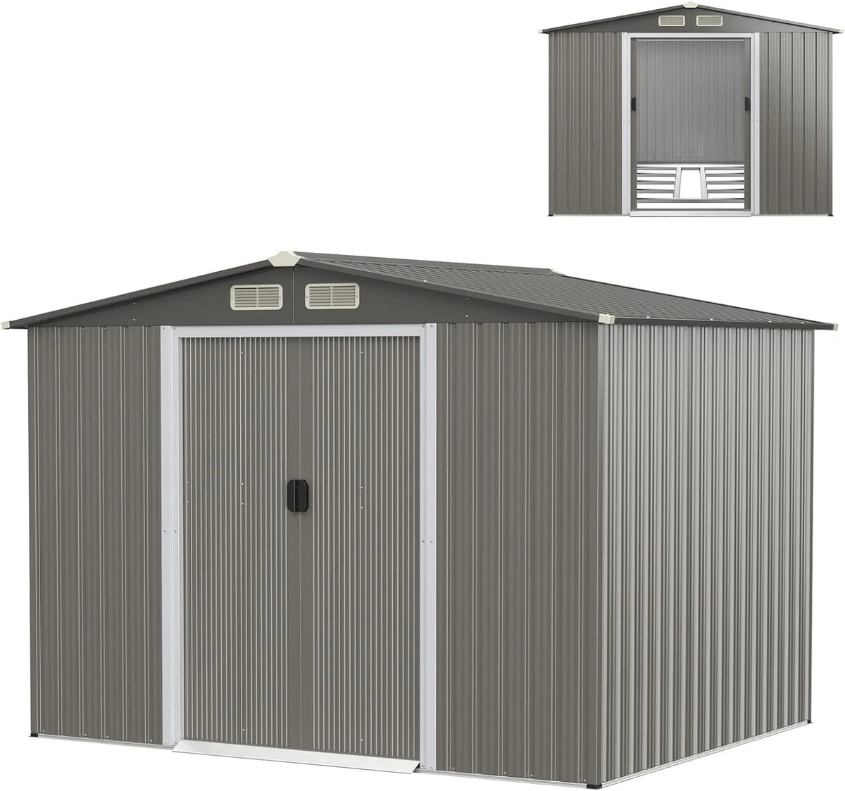 Gerätehaus RELAX4LIFE – aus Metall, 260 x 207 x 181 cm, mit Satteldach, mit Schiebetür, mit Belüftung, mit Fenster, dunkelgrau