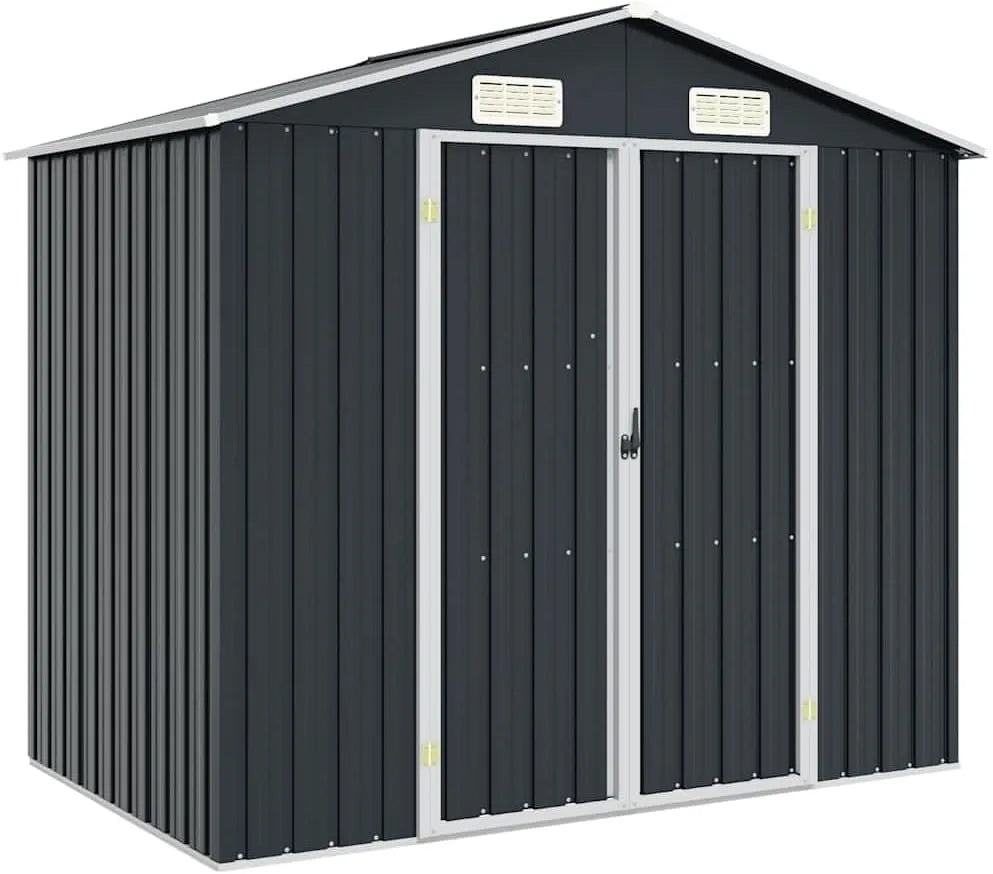 Gerätehaus – aus verzinktem Stahl, 205 x 129 x 183 cm, mit Doppeltür, anthrazit, für Gartengeräte und Werkzeug