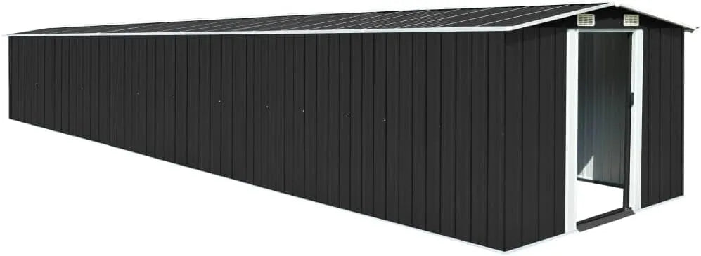 vidaXL Gerätehaus – aus verzinktem Stahl, 257 x 779 x 181 cm, mit Schiebetür, mit Belüftung, anthrazit, für Gartengeräte, Werkzeug und Außenlagerung