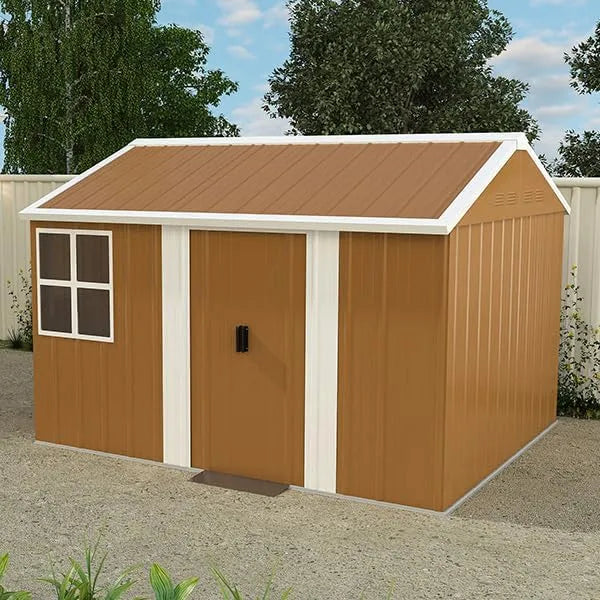 Gerätehaus – aus Metall, 296 x 233 x 194 cm, mit Belüftung, mit Fenster, wetterfest, für Gartengeräte, Werkzeug und Außenlagerung