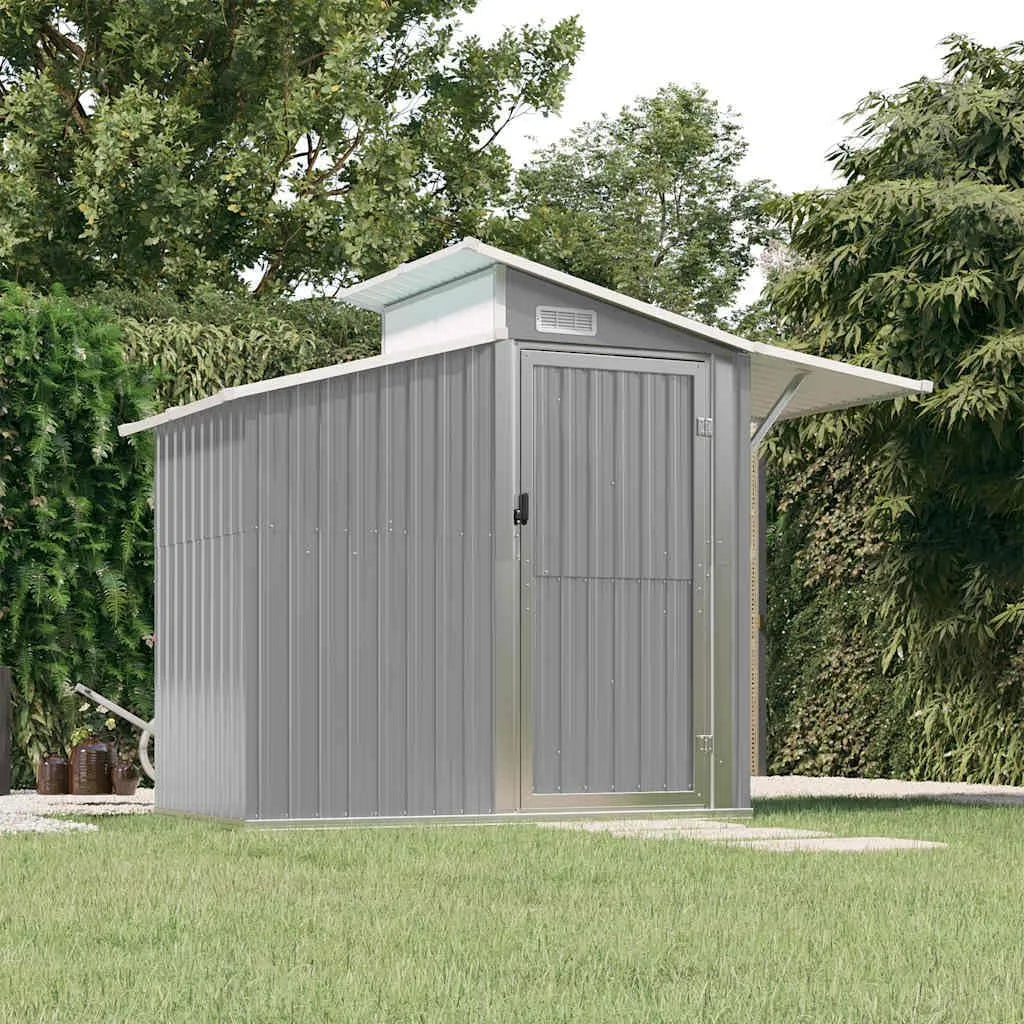 Gerätehaus – aus verzinktem Stahl, 270 x 130 x 208,5 cm, abschließbar, wetterfest, grau, für Gartengeräte und Fahrräder