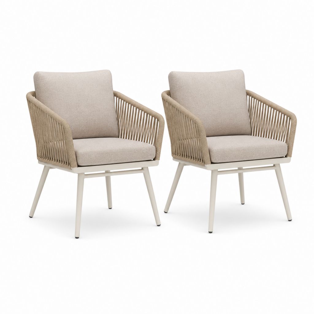 Set aus 2 Gartenstühlen mit Armlehnen aus Stahl und Seil PP beige und Creme, 59 × 62 × 81 cm