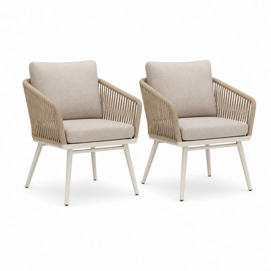 Set aus 2 Gartenstühlen mit Armlehnen aus Stahl und Seil PP beige und Creme, 59 × 62 × 81 cm
