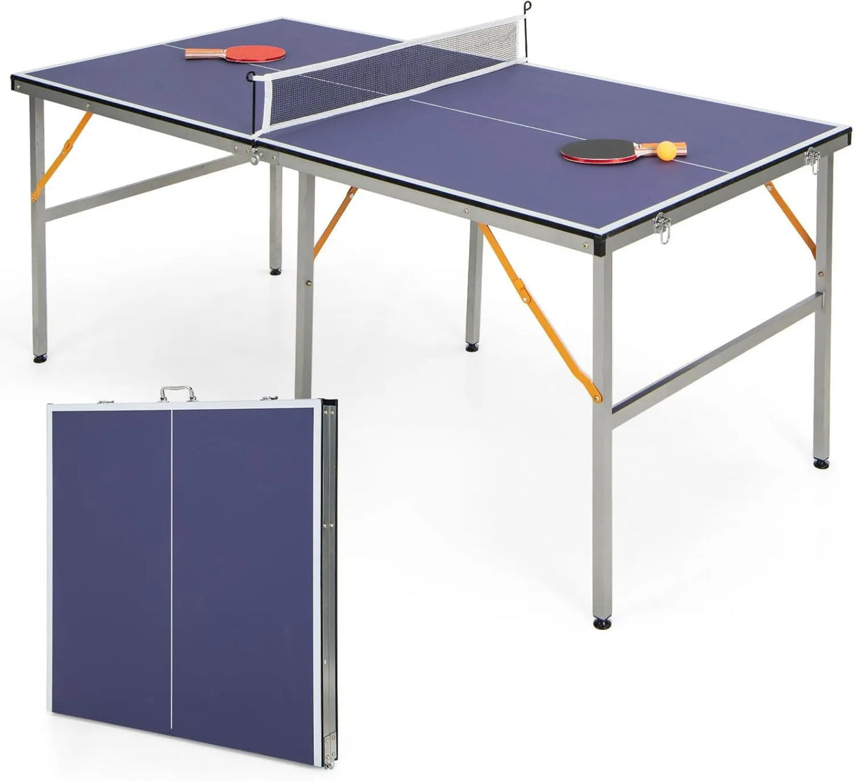Tischtennisplatte, Tischtennistisch, klappbare Konstruktion, mit Netz, mit Schlägern, mit Bällen, 76 cm, für Training und Freizeitspiel