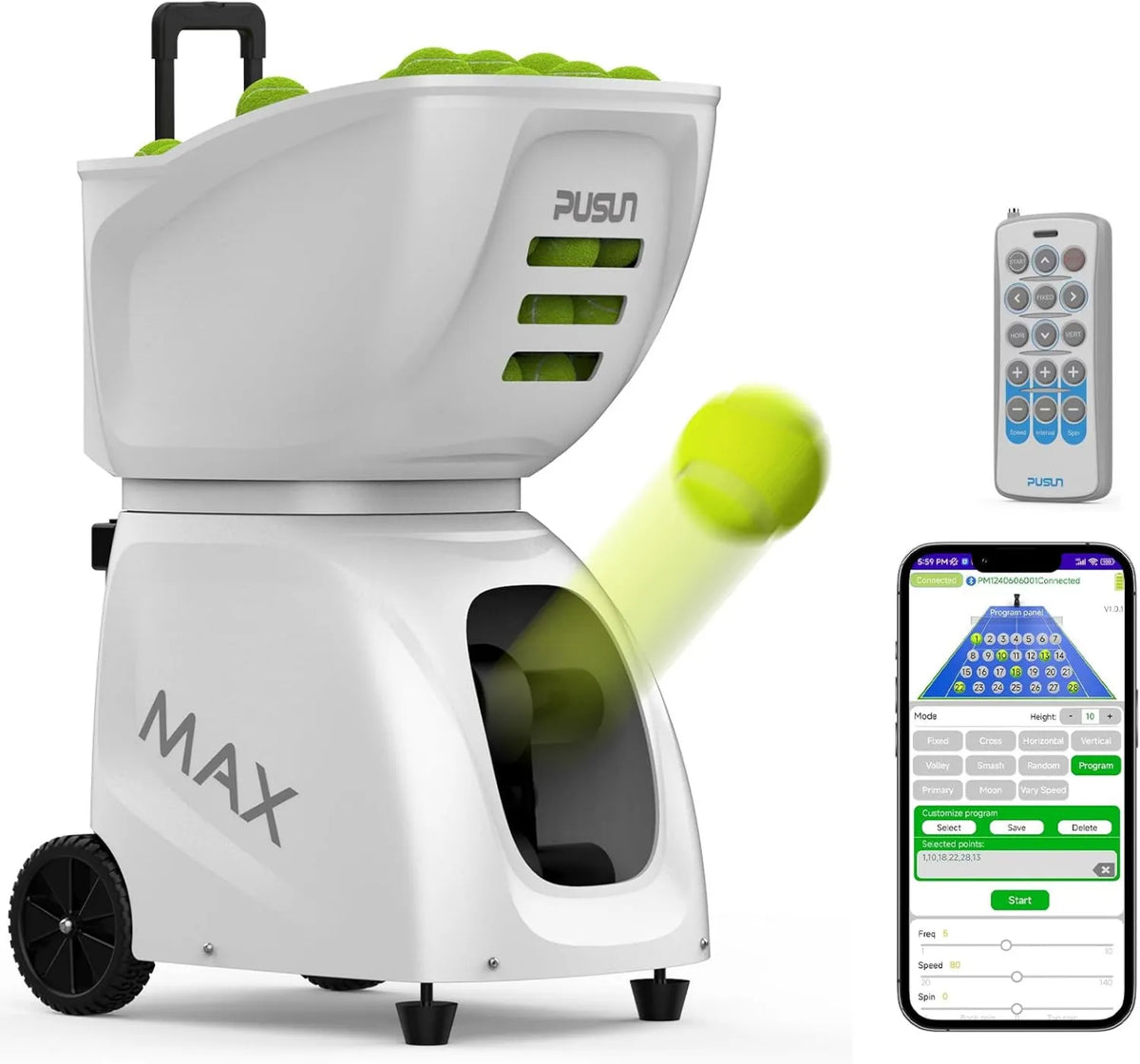 Tennis-Ballmaschine für Solo- und Vereinstraining, mit App-Steuerung, 26 Modi, automatisches Trainingsgerät