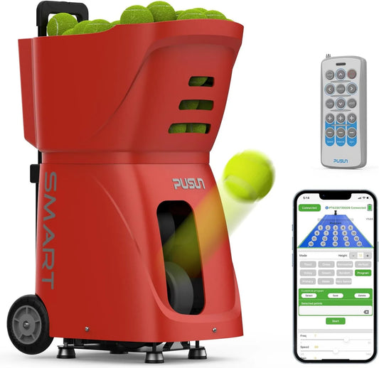 Tennis-Trainer mit Rückprallball, Solo-Trainingsgerät, mit App-Steuerung, 12 Modi, für Schlagtechnik und Einzeltraining, PUSUN
