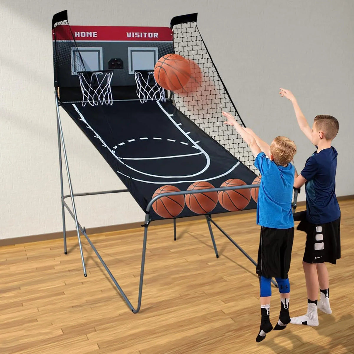 Elektronisches Basketball-Wurfspiel, Basketballautomat, klappbare Konstruktion, mit Display, 4 Basketbälle, für Spielzimmer und Freizeittraining
