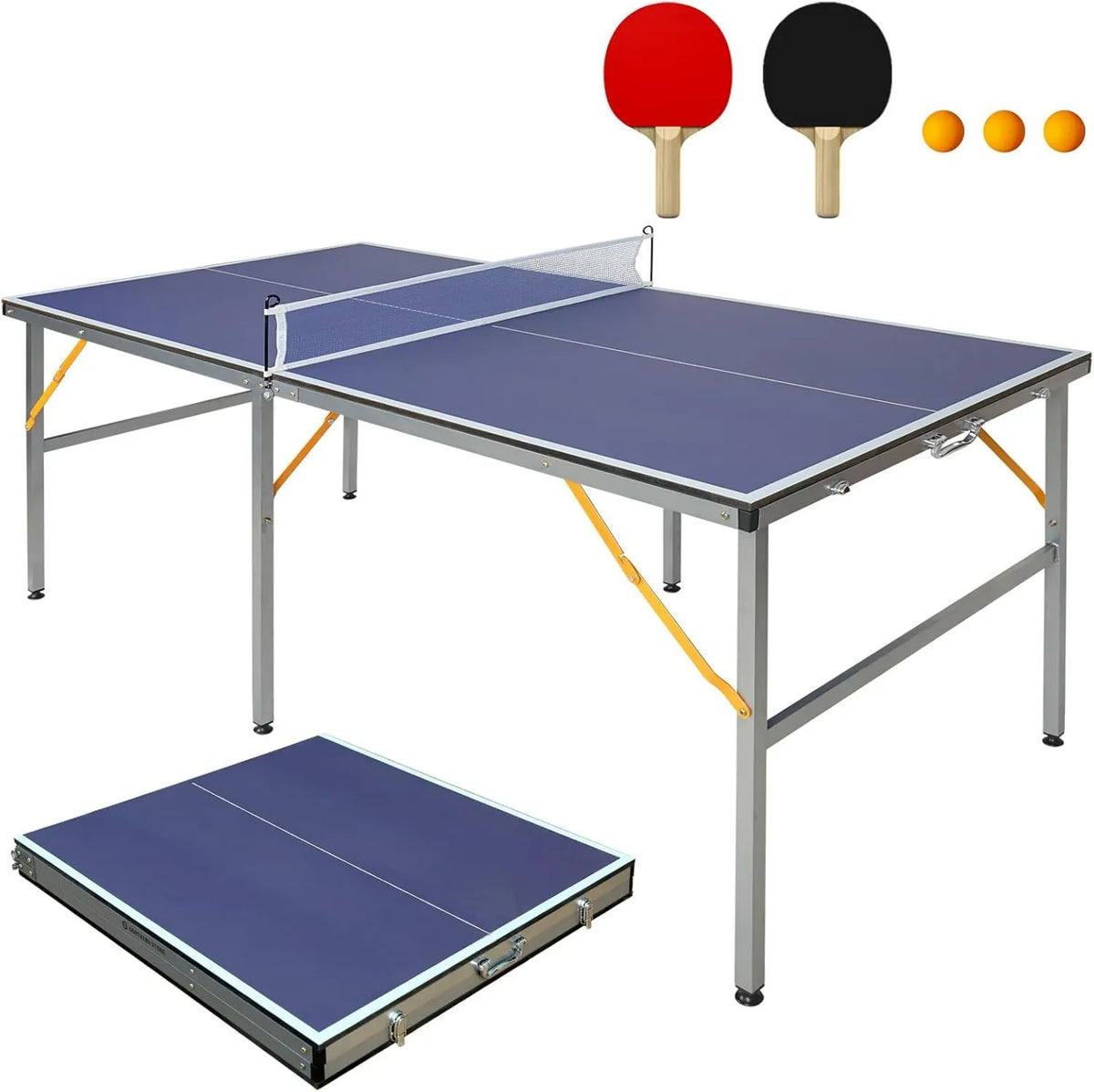 Tischtennisplatte, Tischtennistisch, klappbare Konstruktion, leicht transportierbar, für innen und außen, mit Netz, 0,9 m