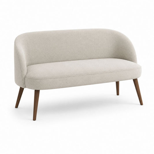Sofa 2 Sitze aus beige beige Stoff mit Beinen aus Holz, abgerundete Rückenlehne, 140 × 73 × 78 cm