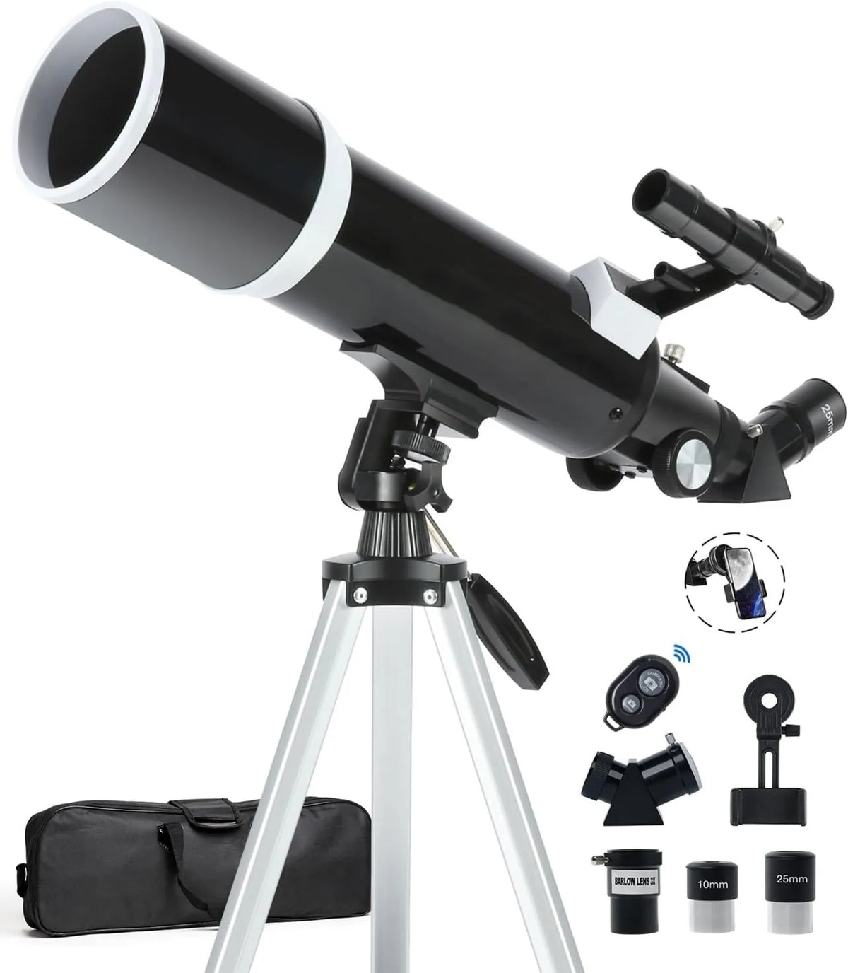 Astronomisches Teleskop für Beobachtung von Mond, Sternen und Natur, Beobachtungsfernrohr für Einsteiger und Erwachsene, 80 mm, 600 mm